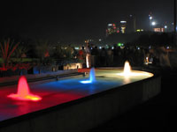 A Red White and Blue fountain on the Canada side of the Falls