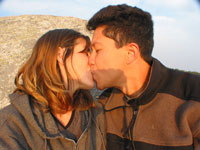 The first kiss of the engaged couple