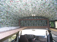 Front of van with Hawaiian print lining