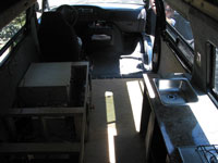 Notice the missing front seat. It was in the shop being fitted with a new base so that we would be able to turn it all the way around - cool huh